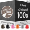 ESPRESSO ITALIA 100 Count Variety Pack - 6 Blends of Capsules compatible with Nespresso Original Line Machines Medium-Dark Roast Assorted Italian Coffee Pods Intensity 6-12 Arabica and Robusta.