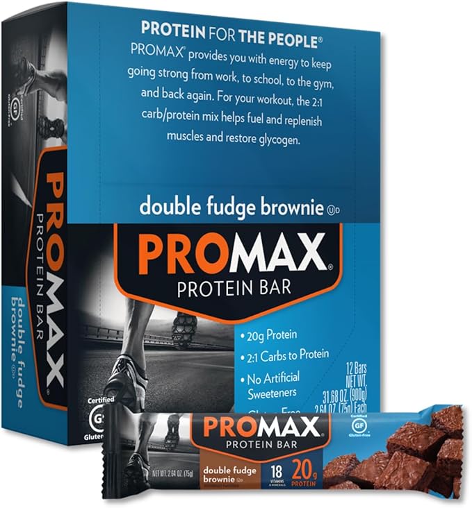 Promax Protein Bar Double Fudge Brownie 20g High Protein Gluten Free 12 Count