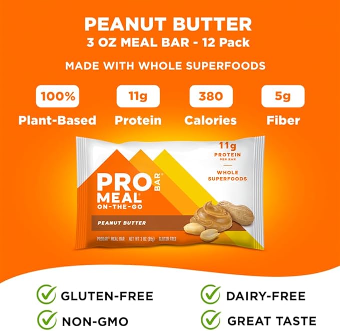 PROBAR - MEAL Bar Peanut Butter Non-GMO Gluten-Free Healthy Plant-Based Whole-Food Ingredients Natural Energy (12 Count)