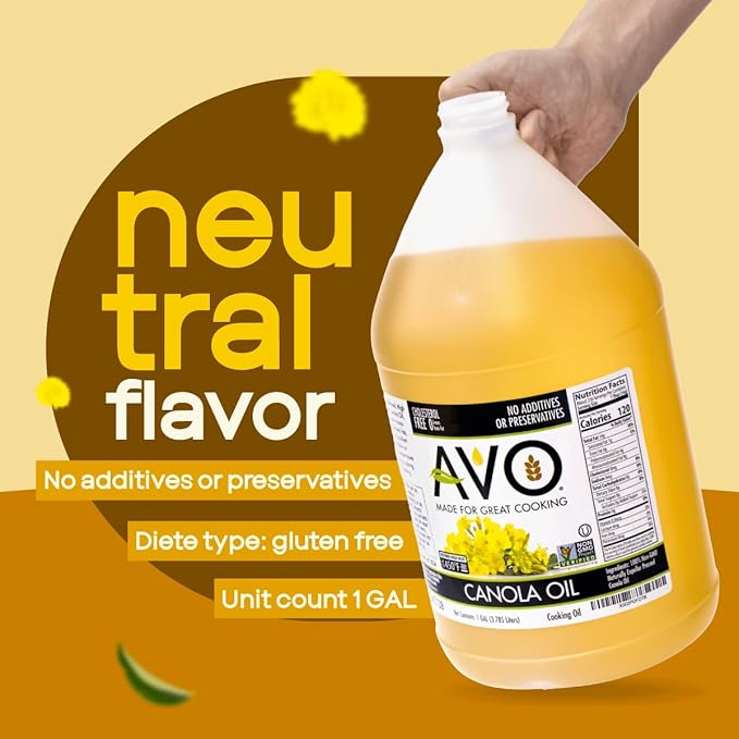 AVO Expeller Pressed Canola Oil for Cooking and Frying 1 Gallon NON-GMO High Smoke Point 465°F Everyday Cooking oil