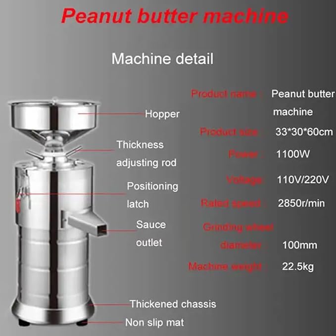 Electric Peanut Butter Maker 500mL Commercial Nut &amp Seed Grinder 15kg/h Automatic Sesame Grinding Machine for Almonds Cashews Pecans Hazelnuts