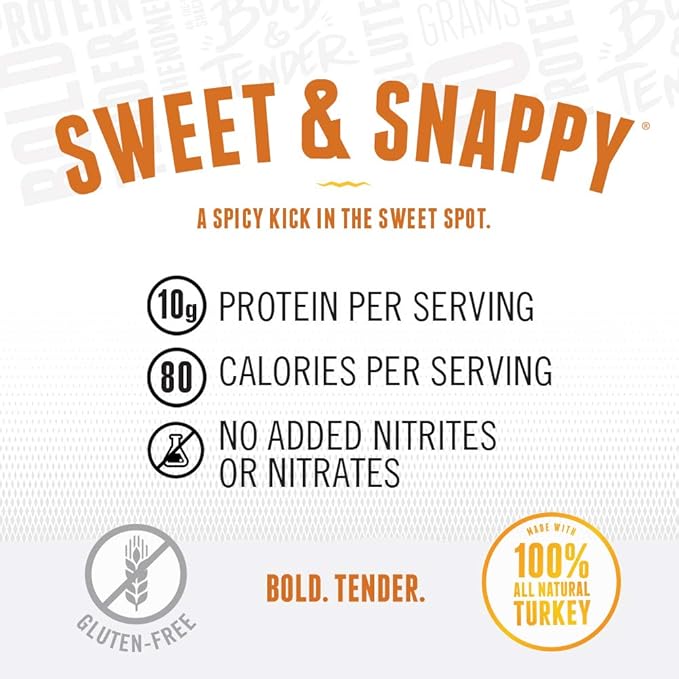 Perky Jerky Sweet and Snappy Turkey Jerky 14oz - Low Sodium - 10g Protein per Serving - Low Fat - 100% U.S. Sourced - Tender Texture and Bold Flavor