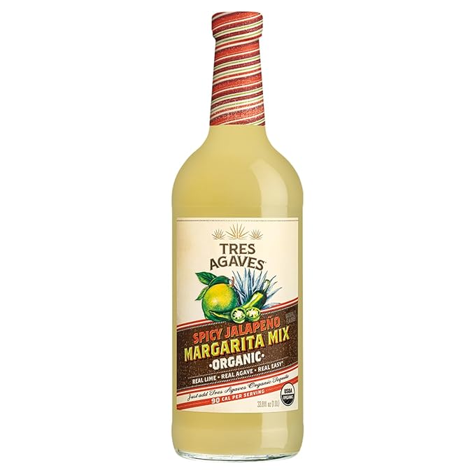 Tres Agaves Organic Spicy Jalapeño Margarita Mix – Made with Real Lime Juice Agave Nectar &amp Natural Chili Flavor – Only 90 Calories per Serving – Vegan Gluten-Free Non-GMO – 750ml Bottle (2 Pac