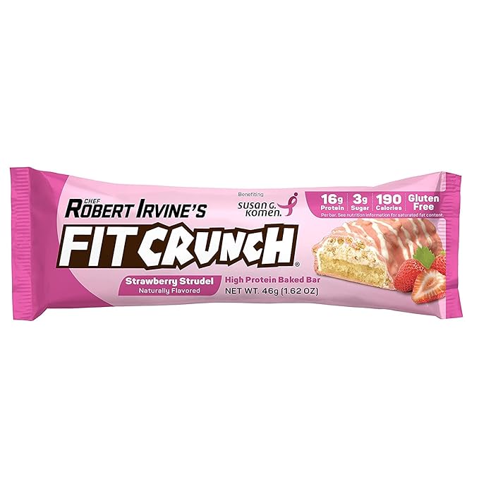 FITCRUNCH Snack Size Protein Bars 6-Layer Baked Bar 3g of Sugar &amp Soft Cake Core (18 Bars Strawberry Strudel)