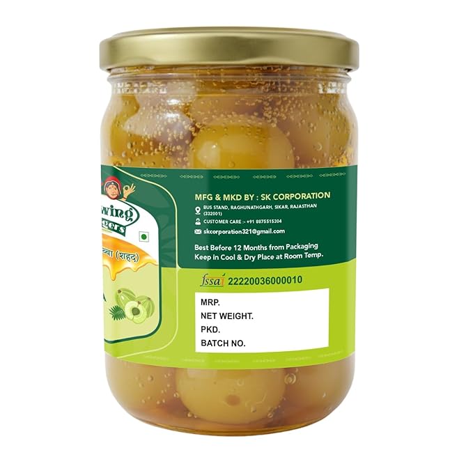 Growing Villagers Organic Amla Murabba in Honey 600g | Vitamin C Rich Immunity Booster | Organic Indian Gooseberry Soaked in Honey | Antioxidant Nutritional Powerhouse
