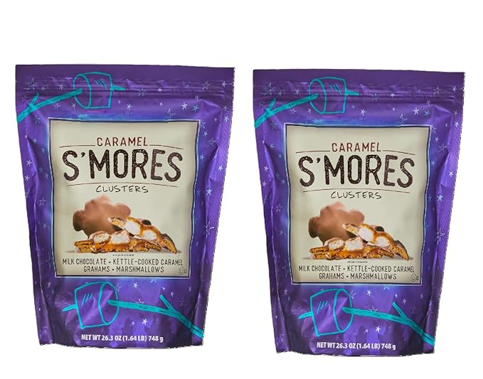 Caramel S’mores Clusters 26.3 oz (Pack of 2) - Graham Crackers &amp Marshmallows Drenched in Milk Chocolate and Caramel - Sweet &amp Crunchy Gourmet Snack