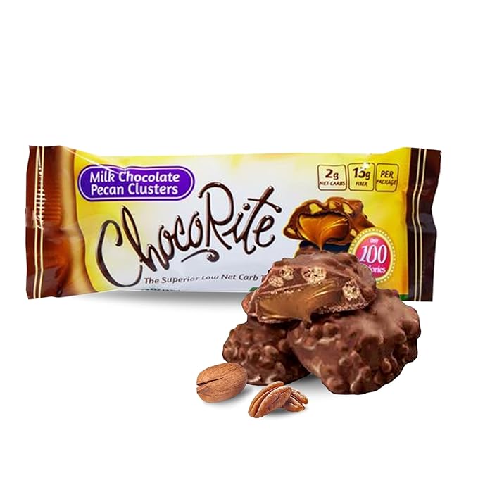 ChocoRite - Diet Milk Chocolate Pecan Clusters - 16/Box - High Fiber - Low Calorie - No Sugar Added