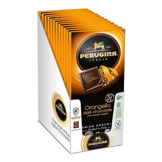 Perugina Dark Chocolate Orangello bar 3 Oz (Pack of 12)
