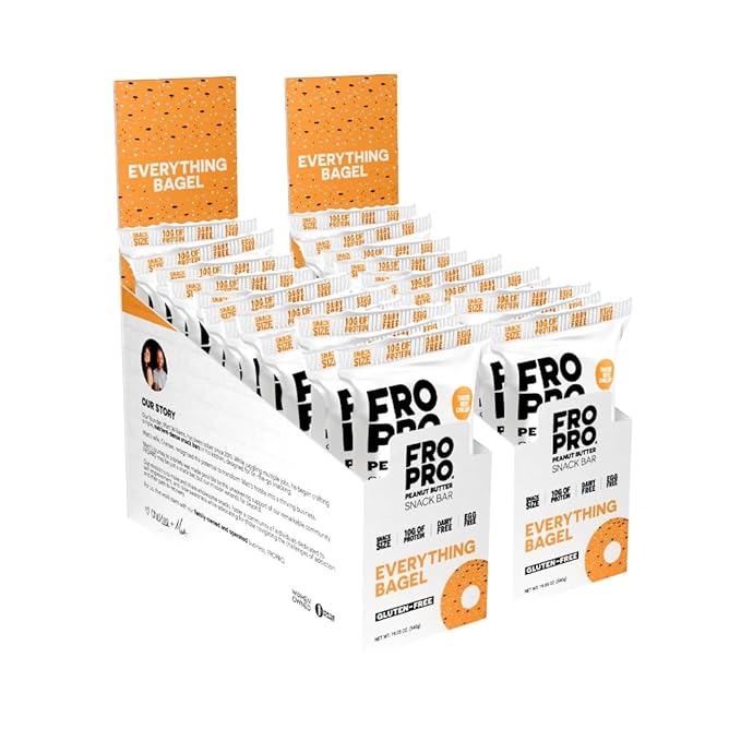 FROPRO Snack Bars - Plant Based Protein Bars All-Natural Gluten Dairy &amp Soy Free High Protein Bars with Low Calories | Everything Bagel 24 Pack