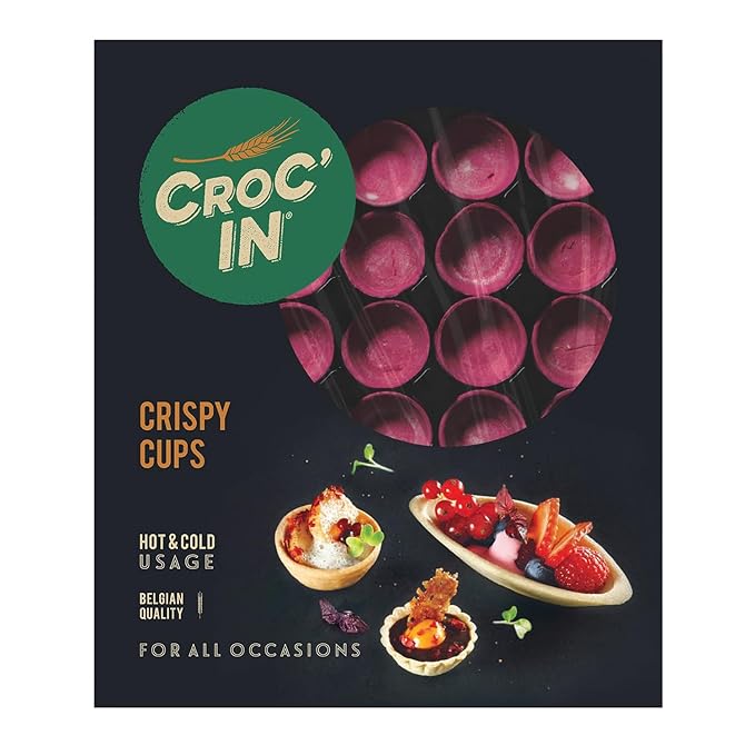 CROC'IN - Fuchsia Mini Tart Shells - Edible Appetizer Or Dessert Cups - Pastry Pans - Artisanal &amp Vegan Confection - 60 Pieces