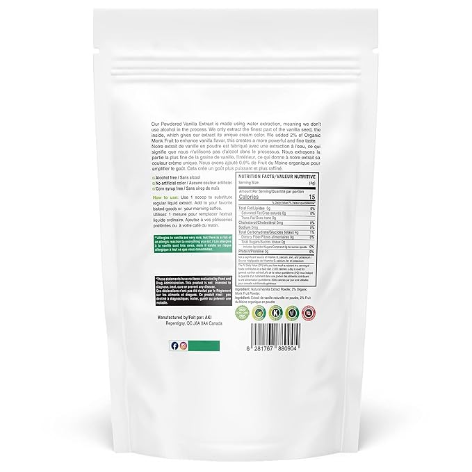 AKI Vanilla Extract Powder (2.2lbs/1kg) from Authentic Beans for Delicious Flavoring Cooking Baking Drinks Tea Coffee Smoothies Cocktails - Sugar-Free &amp Alcohol-Free