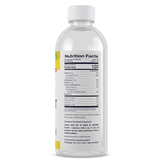 Healthy Origins Coconut Oil Liquid (100% Virgin) - Virgin Unrefined Cold-Pressed Liquid Coconut Oil - 93% MCTs - Centrifuge Extracted Coconut Oil - 20 fl Oz
