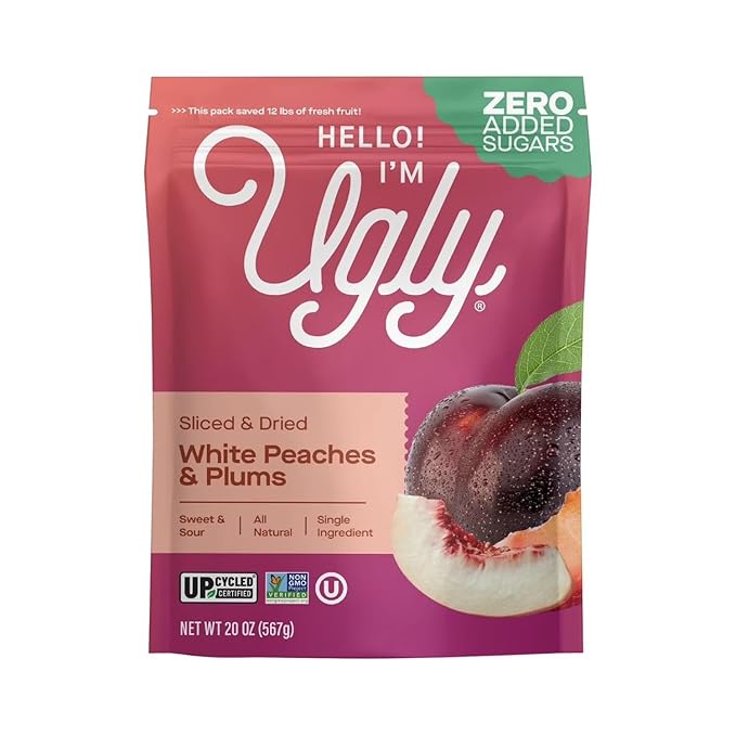 Slided &amp Dried Fruit - White Peaches and Plums 20 oz Resealable Bag – No Added Sugar &amp Non-GMO – All Natural Upcycled Dried Fruit Snack