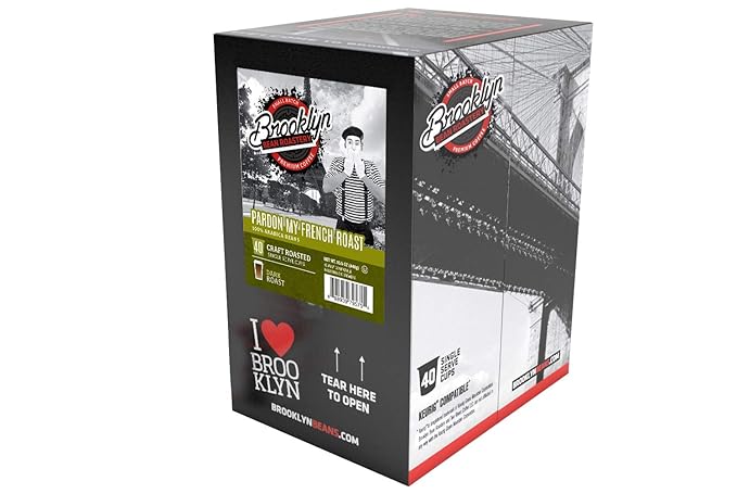 Brooklyn Beans French Roast Gourmet Coffee Pods - Compatible with Keurig K Cup Brewers Including 2.0 Machines 40 Count Dark Roast and Intense