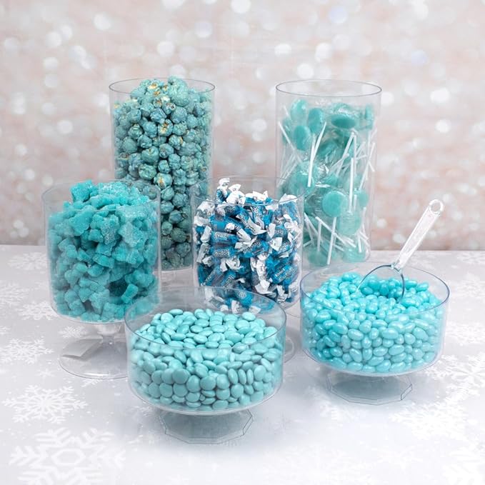 8.74lbs Light Blue Candy Buffet Set With Jelly Beans Lollipops Chocolate Gems Sanded Gummy Bears Fruit Chews and Popcorn For Parties (Feeds 24-36 People) - Candy Only