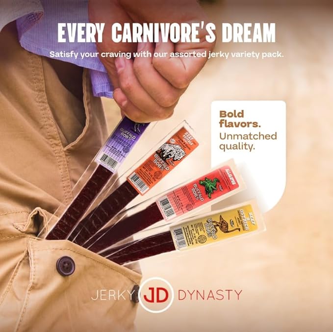 Buffalo Bob's Exotic Jerky Set- Staff Favorite 20 Piece Assortment: Alligator Buffalo Venison Wild Boar Duck Elk - BBQ Cajun Peppered Teriyaki