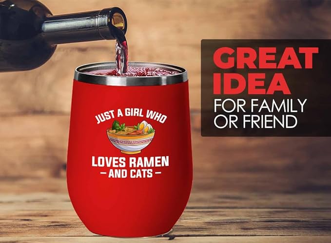 Ramen Lover Red Edition Wine Tumbler 12oz - Just a girl who loves - Food Lovers chicken pumpkin vegan pantry spicy noodles
