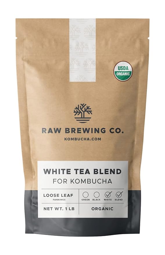 Kombucha.com Certified Organic Loose Leaf Tea - Kombucha Brewing Blends (White Tea Blend 1 Pound). Makes up to 50 gallons.
