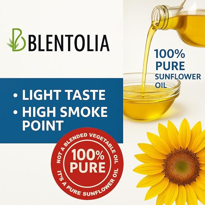 Blentolia- 100% Pure Sunflower Oil – 1.19 Gallon (4.5L) | Light Taste High Oleic | Ideal for Frying Cooking &amp Baking