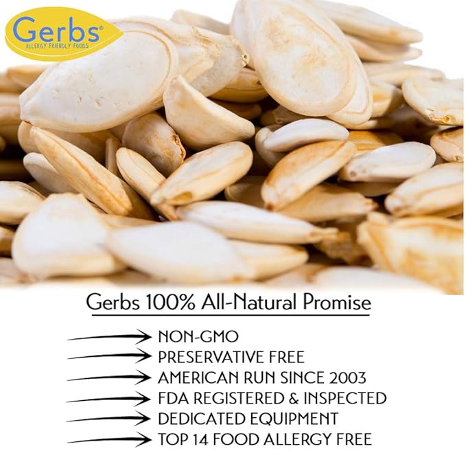 Pumpkin Seeds in-Shell Whole Roasted Heavy Sea Salt by Gerbs - 2 LBS Premium Grade AA Pepitas - Top 10 Food Allergen Free - Vegan &amp Kosher - Seed Country of Origin USA - Made in Rhode Island