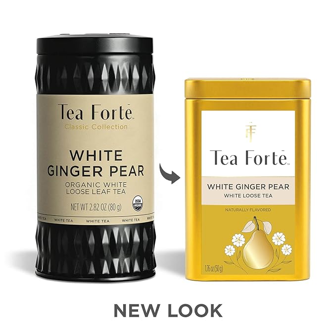 Tea Forte White Ginger Pear Premium Loose Leaf Caffeinated White Tea Blend Canister Makes 35-50 Cups