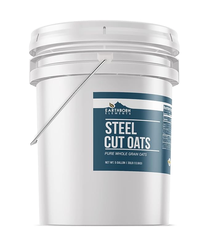 Earthborn Elements Steel Cut Oats 5 Gallon Also Called Irish Oatmeal Breakfast Resealable Bucket (480 Ounce)
