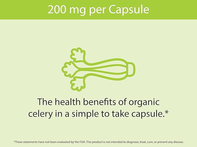 KOYAH - Organic Celery Capsules – 200 mg Freeze-Dried Whole-Stalk Powder (Equals 4200 mg Fresh) – 60 Vegan Capsules – No Binders or Fillers – USDA Organic Non-GMO Gluten-Free