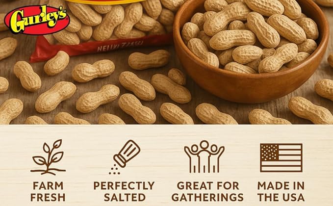 Gurley's Premium Peanuts In-Shell Fire Roasted &amp Salted In Shell Peanut Bulk Party Pack 10 lb Box – Dry Roasted Peanuts Salty Snack for Events &amp Gatherings