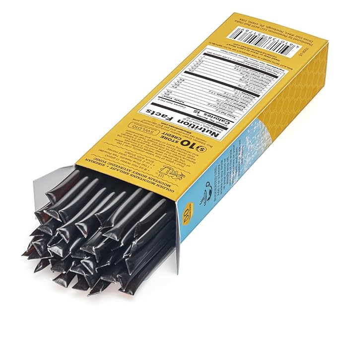 50-pack Siberian Wild Meadow Flowers Honey Sticks with Shilajit 8% Raw Siberia Meadow Flower Honey Golden Mountains Snack
