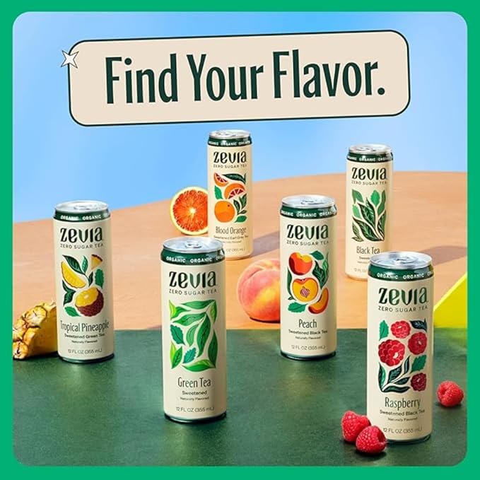 Zevia Organic Sugar Free Iced Tea Tea Refresher Variety Pack 12 Ounce Cans (Pack of 12)