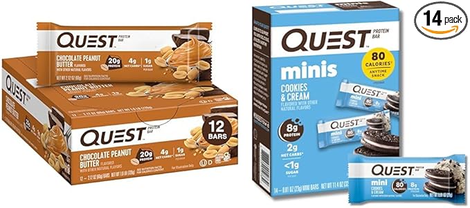 Quest Chocolate Peanut Butter &amp Cookies &amp Cream Protein Bars Bundle High Protein Gluten Free 12 &amp 14 Count