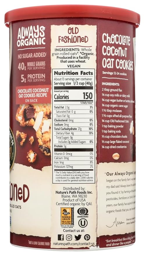 COUNTRY CHOICE ORGANICOrganic Oven Toasted Old Fashioned Oats 18-Ounce Canisters (Pack of 48)