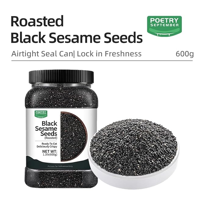 Roasted Black Sesame Seeds |crispy and delicious|Toasted Sesame Seeds|Ready-to-Eat (No Washing Needed)|PoetrySeptember Natural Farm-Fresh New Stock  Suitable For Baking Cooking | 600g / 1.3lb / 21