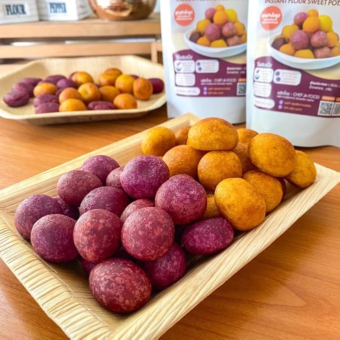 เชฟจ๋า Thai Sweet Potato Ball Mix – Traditional Street Food Flour Blend for Crispy and Chewy Fried Snacks – Easy Preparation – 125g