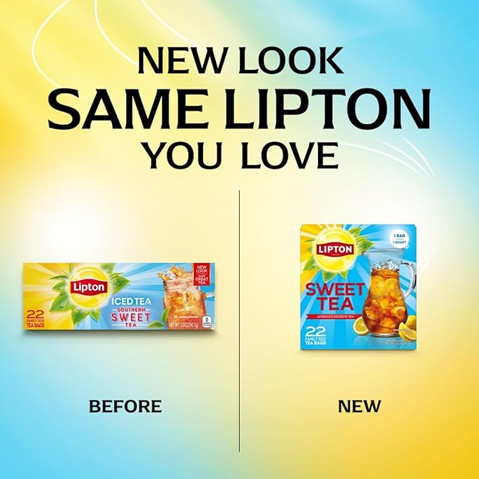 Lipton Southern Sweet Iced Tea Bags Family Size Zero Calories 132 Total Bags (22ct - Pack of 6)