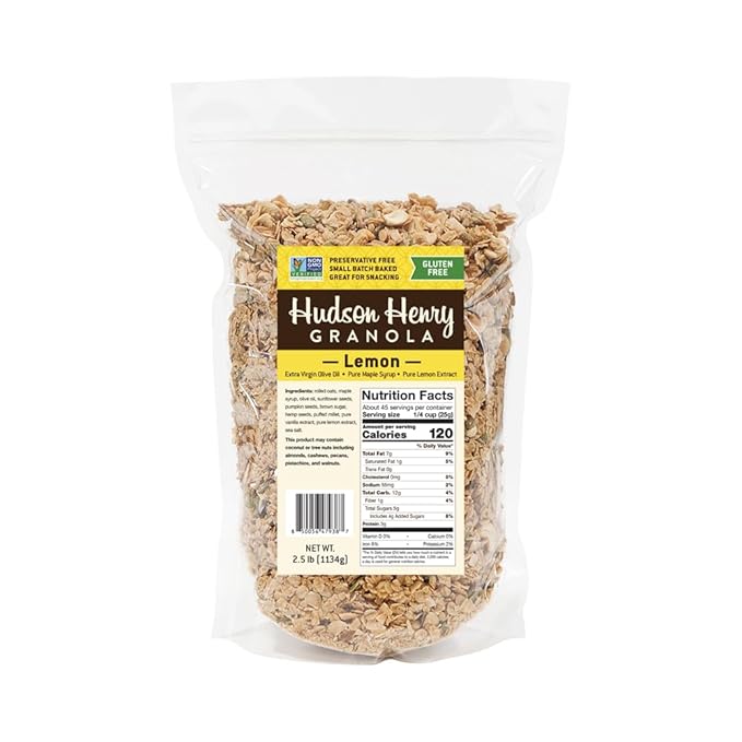 Hudson Henry Lemon Granola for Yogurt Snacking &amp Cereal | Gluten Free Granola with Nuts and Seeds | Non-GMO No Preservatives Small Batch Baked | 2.5 lb Bulk Bag