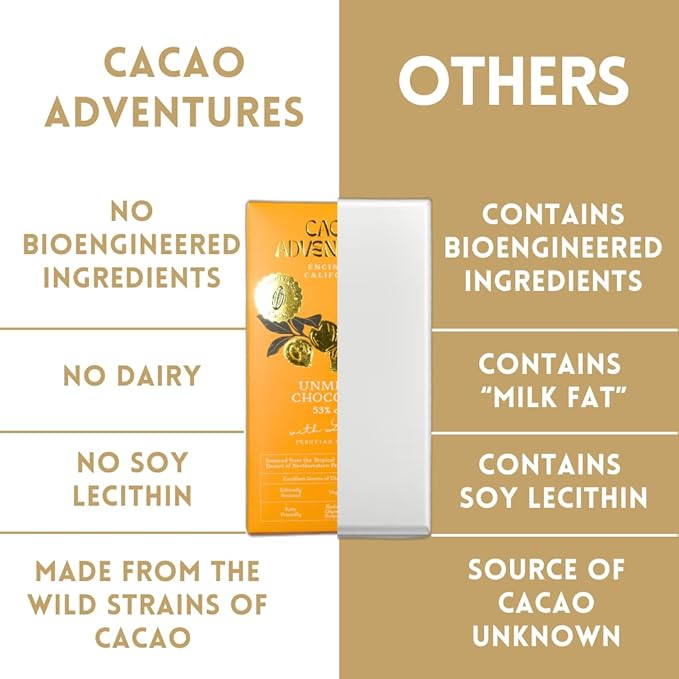 Cacao Adventures - Dairy-Free Lucuma Milk Chocolate | Unmilk'd Bar | Ceremonial Cacao | (1.76 oz - Pack of 3)