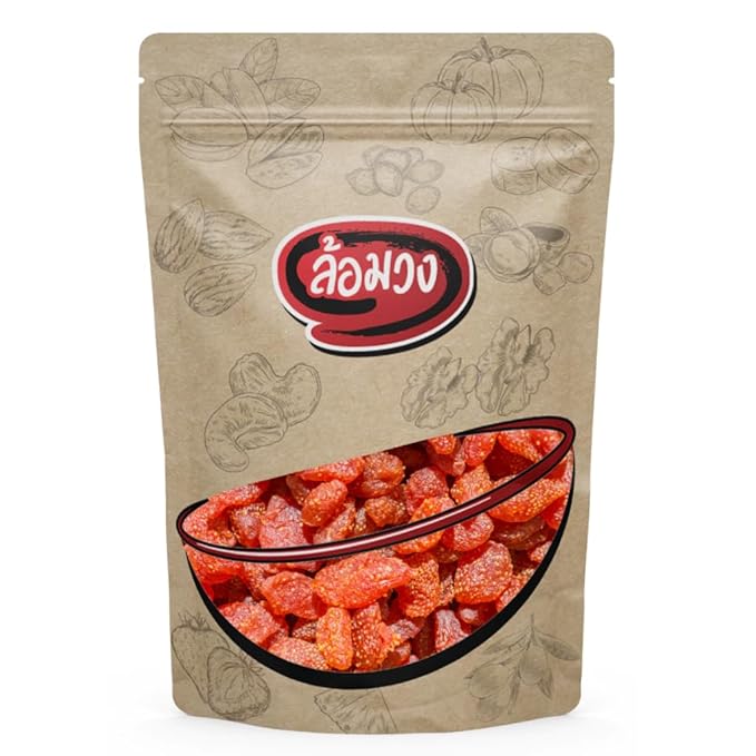 ล้อมวง Premium Dried Strawberries – Low Sugar Dried Fruit Slices – Chewy and Sweet Whole Berry Pieces for Snacking Baking and Cereal Toppings (500g)