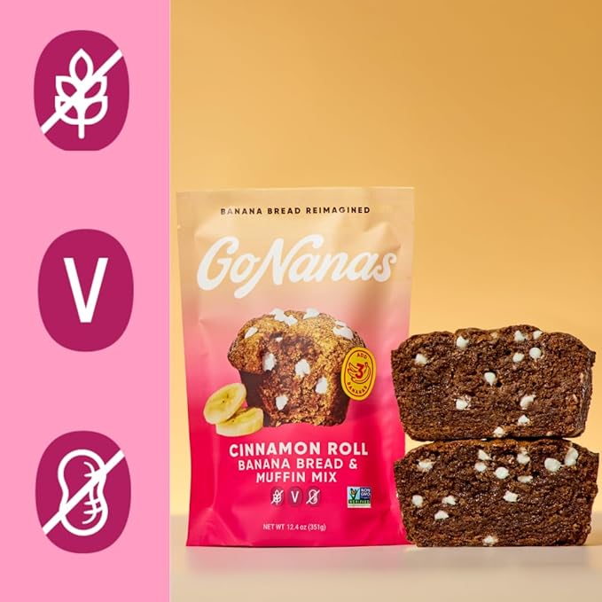GoNanas Cinnamon Roll Banana Bread Mix Vegan Gluten Free Healthy Snacks. Oat Flour Bread or Muffin Mix. Women Owned US Ingredients Dairy Free Nut Free Delicious Snacks (3 Pack)
