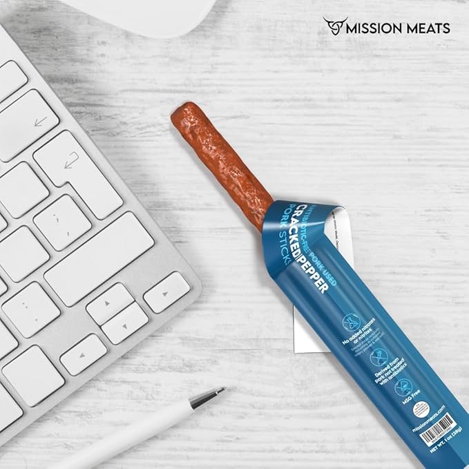 Mission Meats Pork Meat Sticks – Antibiotic Free Sugar Free Individually Wrapped AIP Friendly Delicious Healthy Snacks Paleo Whole 30 Cracked Pepper 1oz (12ct)