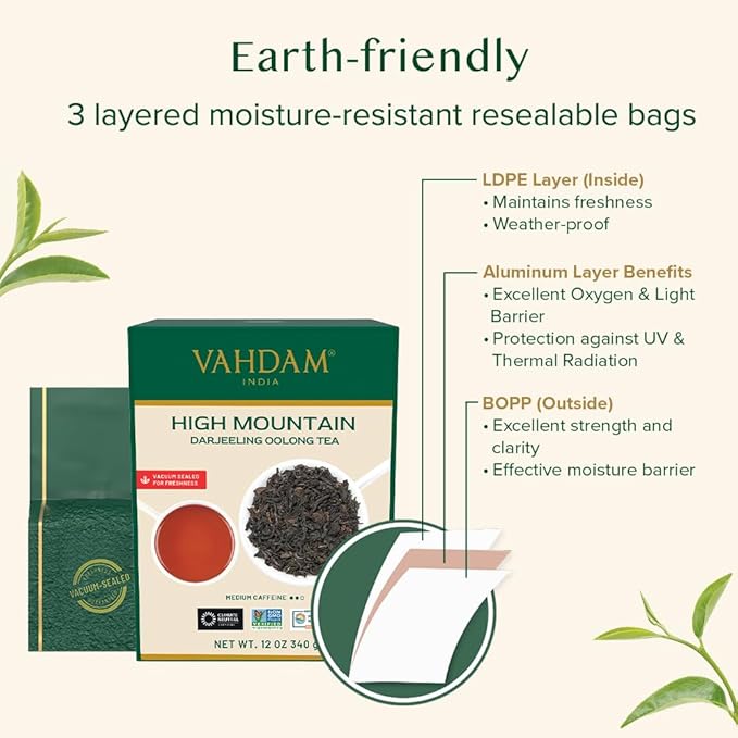 VAHDAM High Mountain Oolong Tea Leaves From Himalayas - 340g/12oz (170 Cups) High Elevation Grown | Vacuum Sealed | Brew Hot Iced Or Kombucha Tea | Loose Leaf Tea