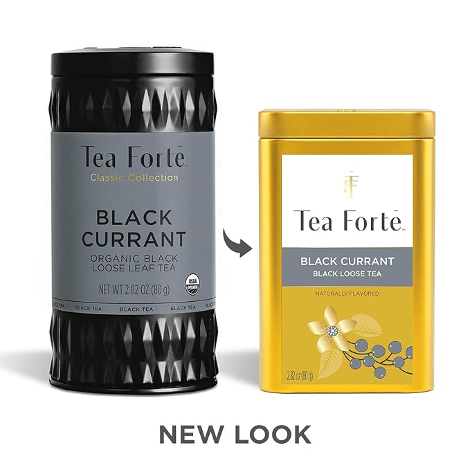 Tea Forte Black Currant Premium Loose Leaf Caffeinated Black Tea Blend Canister Makes 35-50 Cups