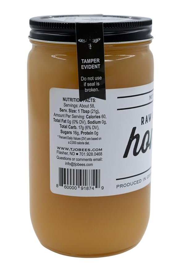 TJO Bees Raw and Unfiltered Honey 44 OZ Glass Jar