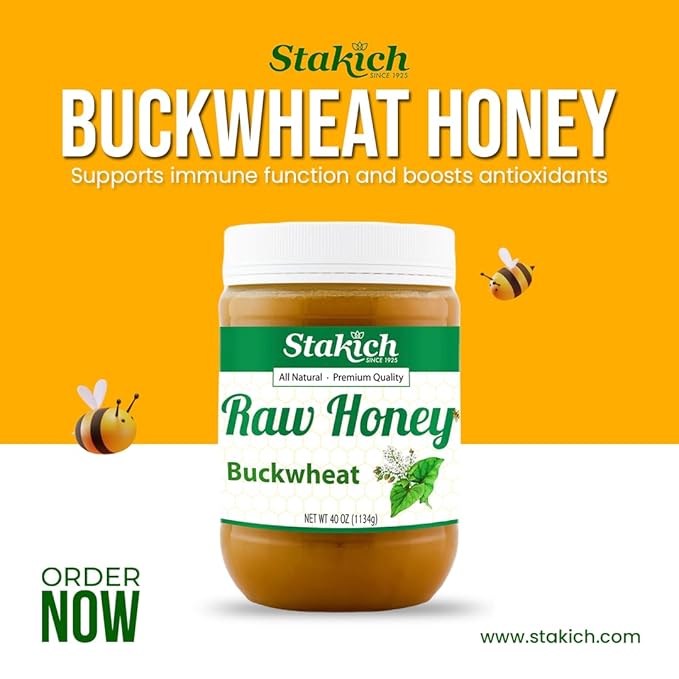 Stakich Buckwheat Antioxidant Raw Honey - Pure Unprocessed Unheated Kosher (40 ounce))
