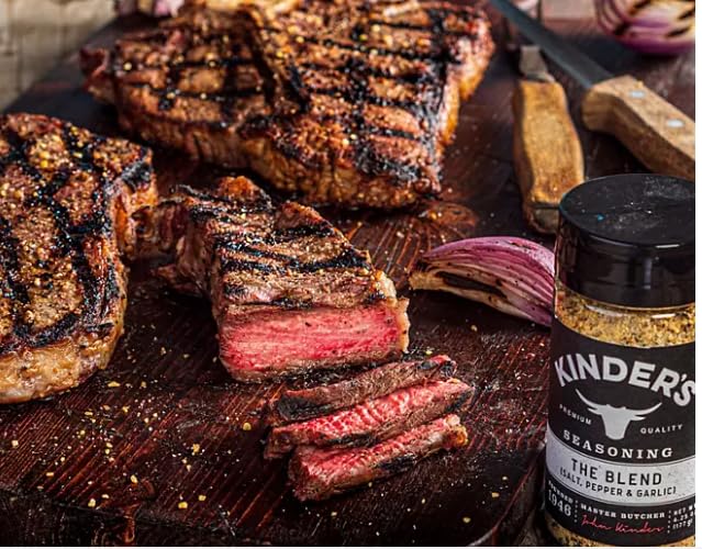 Seasoning Set by KINDERs Pantry Essentials 4 Pack 10.5 oz The Blend 9.5 oz Buttery Steakhouse 9.5 oz Woodfired Garlic 9.4 oz Cowboy Butter Gluten Free Non-GMO