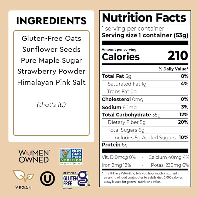 Mylk Labs Maple Strawberry Protein Oatmeal Cups Whole Grain Low Sugar High Fiber Breakfast with Superfoods Quick &amp Easy On the Go Instant Oatmeal Rolled Oats Gluten Free Vegan Nut Free