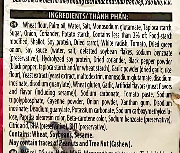 Instant NoodlesArtificial Meat FlavoredContains 2% Potato StarchRib Soup Style2.82 oz 10 Packs
