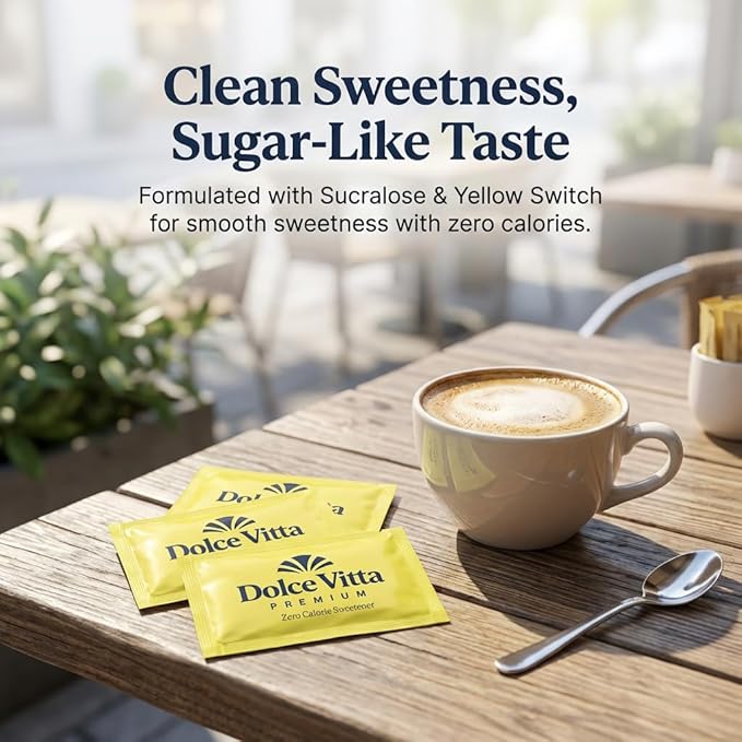 Dolce Vitta Premium Sucralose Sweetener Yellow Sweetener Bulk Pack 500 Individual Packets Zero Calorie Sugar Substitute for Coffee &amp Tea