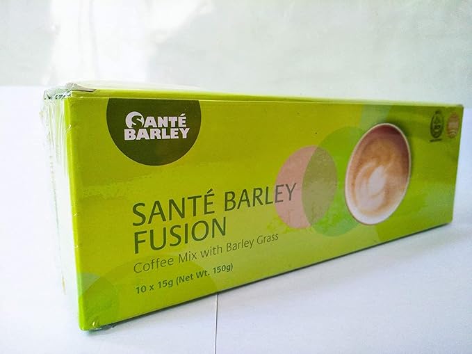 Sante Barley Fusion - A Blend of 100% Young Organic Barley from New Zealand &amp flavorful Robusta Coffee - 10 Sachets per Box!