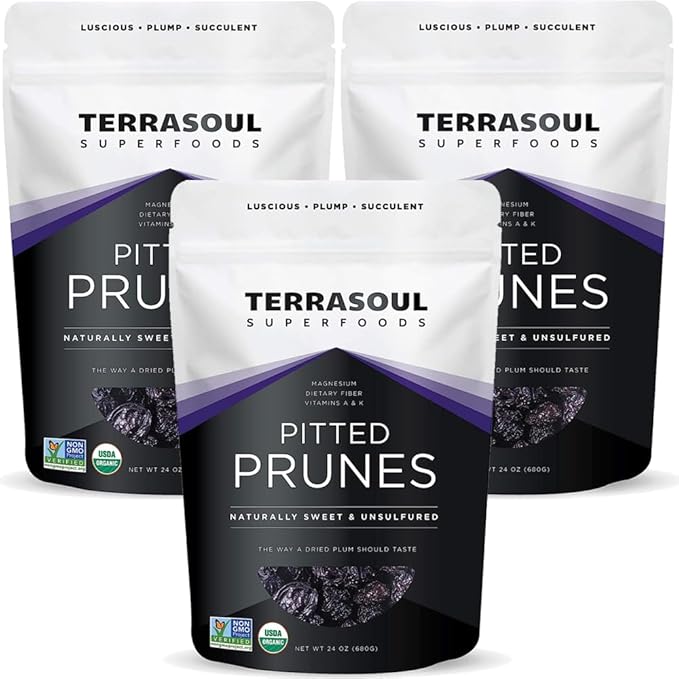Terrasoul Superfoods Organic Dried Plums Pitted Prunes 4.5 Lbs (Pack of 3) - Fiber | Vitamin K | Preservative Free